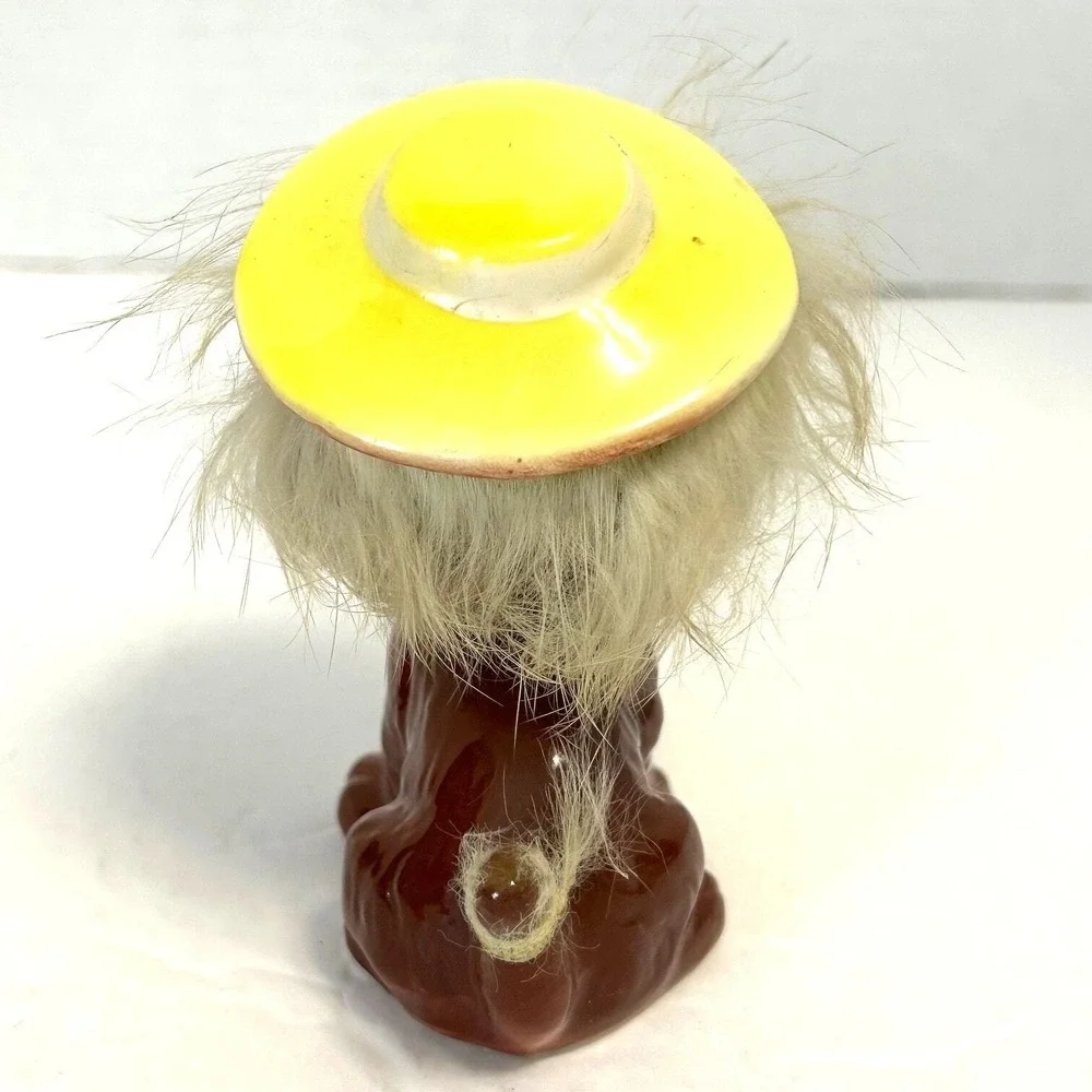 Vintage Kriess Ceramic Puppy Dog With Yellow Hat and Real Fur